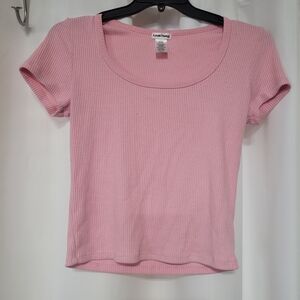 Pink Ribbed Scoop Crop Top
